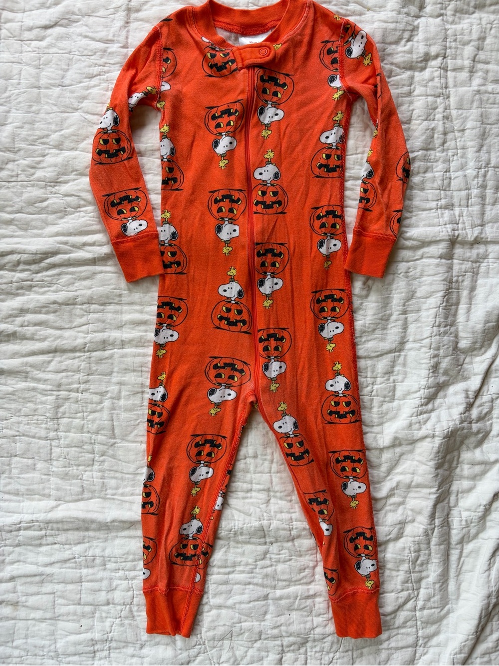 Hanna Andersson Orange Snoopy Pumpkin Halloween One-Piece Footie